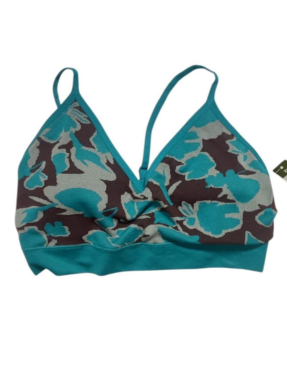 NWT No Boundaries Floral V-Neck Bralette Green Camo Sz XL